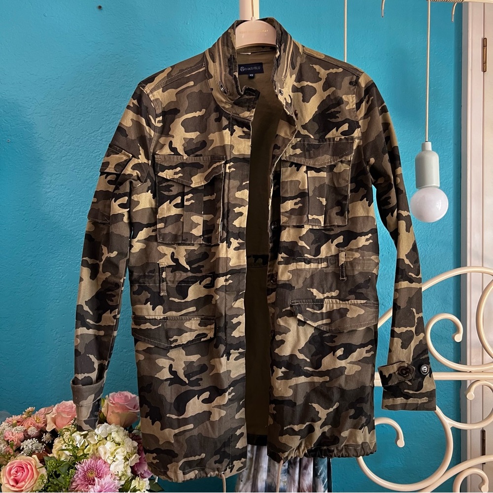 Tractr Blu Cargo Camo Utility Military Jacket XS olive green
